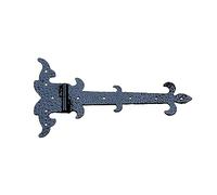 UHRIG Charnière de 34 cm de long, DIN gauche, fer forgé avec revêtement noir antique, charnière, ferrure pour volets, porte d'armoire, etc.