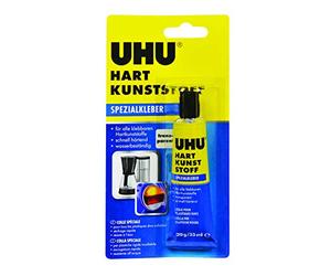 UHU Adhésif spécial en plastique dur, adapté pour le collage de plastiques durs résistant à l'eau, à la température, aux acides et aux alcalis, 30 g, transparent