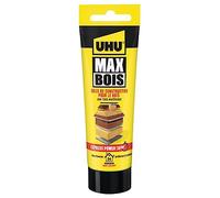 UHU Bois Max express- Colle à bois SMP, extrèmement forte et rapide, résistante à l'eau, D4, sans solvant, blanc, tube 100g