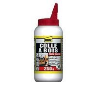 UHU Colle à Bois Express- Colle Bois Vinylique Extra Forte et Séchage Rapide - Résistante à l'Humidité (D2) - Sans Solvant - Transparente après Séchage - Bouteille de 250 g