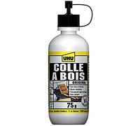 UHU Colle à bois originale - Plus forte que le bois, résistante à l'humidité, D2, sans solvants, embout de précision, transparente, biberon 75g