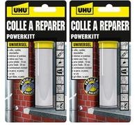 UHU Colle à réparer Powerkitt universel - Pâte époxy pétrissable 2 composants ultra rapide et solide pour coller, combler, étanchéifier, réparer, intérieur et extérieur, Gris, 60g (Lot de 2)
