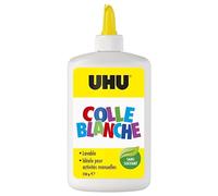 UHU Colle Blanche - Colle Multi Matériaux Loisir Créatif - Sans Solvants - Formule Adaptée Pour Les Enfants - Lavable À L'Eau - Spatule Intégrée - Bouteille 250 g