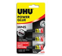 UHU Colle Power Glue liquide Mini de 3x1gr. Idéal pour petites zones. Colle support solide et flexible