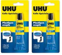 UHU Colle Spéciale - Plastique Souple - Réparation De Tous Les Plastiques Souples Courants - Bateaux Pneumatiques, Bouée Piscine - Haute Résistance - Transparente - Tube 30 g (Lot de 2)