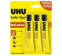 UHU Colle Tout Gel Extra – Cristalline, Anti-goutte, Sans solvant – 3 x 31 g