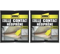 UHU Contact Néoprène - Colle Liquide - Universelle Super Forte - Multi Matériaux : Métal, Cuir, Caoutchouc, Bois - Adhérence Immédiate - Transparente - Pot De 215 g (Lot de 2)