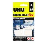 UHU Doublefix intérieur extra fort - Ruban adhésif double face, ultra puissant, blanc, 16 pastilles