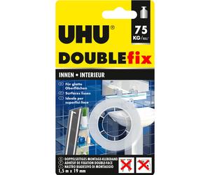 UHU Doublefix intérieur extra fort - Ruban adhésif double face, ultra puissant, blanc, rouleau 1.5mx19mm