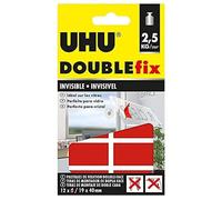 UHU Doublefix - Ruban Adhésif Double Face Invisible Intérieur/Extérieur | Extra-Fort 2,5 kg / pastille - Multi-Supports : Métal, Carrelage, Plastique, Verre, Bois, Pierre - Transparent - 12 pastilles