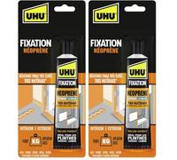 UHU Fixation Néoprène - Colle Extra Forte Et Rapide - Fixation Solide Tous Matériaux : Bois, Plâtre, Béton, Métal, Pierre - Intérieur/Extérieur - Beige - Tube 125 g (Lot de 2)