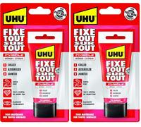 UHU Fixe tout sur tout invisible- Colle de fixation transparente pour coller, assembler et jointer, technologie SMP polymer, sans solvants, transparente, tube 75g (Lot de 2)