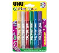 UHU Glitter Glue - Colle à Paillette Originale Loisir Créatif | Colle Pailletée Loisirs Créatifs - Adaptée Enfants Scrapbooking Et Décoration - Lavable À L Eau - Multicolore - 6 Tubes 10 ml