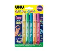 UHU Colle pailletée fluorescente – brille dans le noir – lavable à l'eau – multicolore 6 x 10 ml