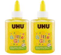 UHU Glitter Glue - Idéale loisir créatif, formule adaptée pour les enfants, lavable, jaune, bouteille de 88,5ml (Lot de 2)