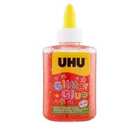 UHU Glitter Glue - Idéale loisir créatif, formule adaptée pour les enfants, lavable, rouge, bouteille de 88,5ml