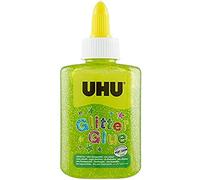 UHU Glitter Glue - Idéale loisir créatif, formule adaptée pour les enfants, lavable, vert, bouteille de 88,5ml