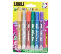 UHU Glitter Glue originale - Idéale loisir créatif, formule adaptée pour les enfants, lavable, multicolore, 6 tubes 10ml