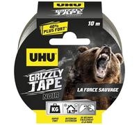 UHU Grizzly Tape - Ruban Adhésif Toilé Waterproof - En PE Extrudé - Fixation Extra-Forte & Durable - Usage Intérieur/Extérieur - Se Déchire à la Main - Ruban Noir de 10 m x 50 mm