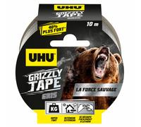 UHU Grizzly Tape - Ruban Adhésif Toilé Waterproof - En PE Extrudé - Fixation Extra-Forte & Durable - Usage Intérieur/Extérieur - Se Déchire à la Main - Ruban Gris de 10 m x 50 mm