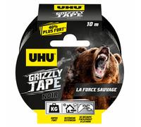UHU Grizzly Tape - Ruban Adhésif Toilé Waterproof - En PE Extrudé - Fixation Extra-Forte & Durable - Usage Intérieur/Extérieur - Se Déchire à la Main - Ruban Noir de 10 m x 50 mm