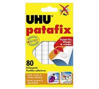 UHU Lot de 10 Etuis de 80 Pastilles adhésives repositionnables décollables Patafix Blanc