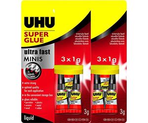UHU Lot de 2 paquets de colle instantanée liquide 3 x 1 g