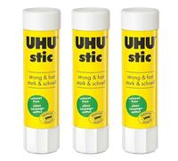 UHU Lot de 3 bâtons de colle, sans solvants, 8,2 g, avec capuchon