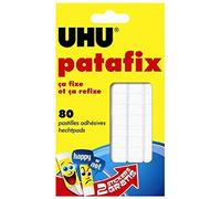 UHU Lot de 3 Etuis de 80 Pastilles adhésives repositionnables décollables Patafix Blanc