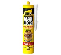 UHU Bois Max express- Colle à bois SMP, extrèmement forte et rapide, résistante à l'eau, D4, sans solvant, blanc, cartouche 380