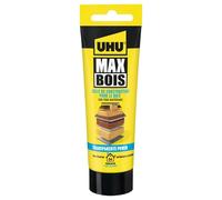 UHU Max Bois - Colle à Bois Express - Extra Forte et Séchage Rapide - Résistante à l'eau (D4) - Intérieur-Extérieur - Sans Solvant - Transparent - Tube de 85 g