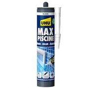 UHU Max Piscine - Colle de montage et mastic d'étanchéité, spécial piscine, sans solvant, résistant à l'eau, blanc, cartouche 425gr