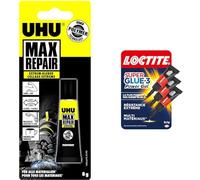 UHU Max Repair Extrême - Colle extra forte tout support, flexible, transparente, idéale pour le bois & Loctite Super Glue-3 Power Gel Mini Dose, colle forte enrichie en caoutchouc