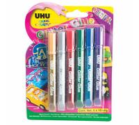 UHU Glitter Glue originale - Idéale loisir créatif, formule adaptée pour les enfants, lavable, multicolore, 6 tubes 10ml