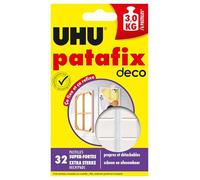 UHU Patafix Déco - Pastilles Adhésives Prédécoupées - Fixation Super Forte Jusqu'à 3 Kg - Testées Sous Contrôle Dermatologique - Blanches - 32 Pastilles Adhésives Double Face