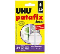 UHU Patafix Déco - pastilles adhésives prédécoupées, pâte à fixer, super-Fortes (Jusqu'à 2 kg), repositionnables, blanche, 32 pastilles