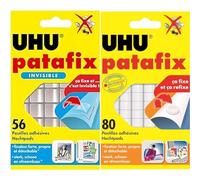 UHU Patafix invisible - pastilles adhésives prédécoupées, pâte à fixer, transparente & Patafix blanche - pastilles adhésives prédécoupées, pâte à fixer, repositionnables
