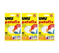 UHU Patafix Lot de 3 paquets de 80 pastilles adhésives amovibles, blanc