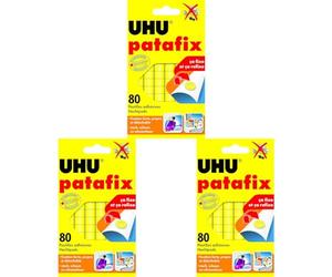 UHU Patafix originale - Pastilles adhésives prédécoupées, repositionnables, jaune, 80 pastilles (Lot de 3)