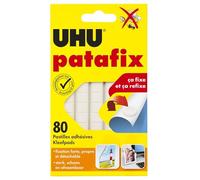 UHU Patafix – Pastilles adhésives prédécoupées repositionnables double-face blanches – 80 pastilles