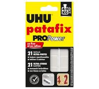 UHU Patafix ProPower - Pastilles Adhésives Prédécoupées - Fixation Ultra Forte Jusqu'à 4 Kg - Testées Sous Contrôle Dermatologique - Blanches - 21 Pastilles Adhésives Double Face