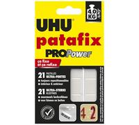 UHU Patafix ProPower - Pastilles Adhésives Prédécoupées - Fixation Ultra Forte Jusqu'à 4 Kg - Testées Sous Contrôle Dermatologique - Blanches - 21 Pastilles Adhésives Double Face