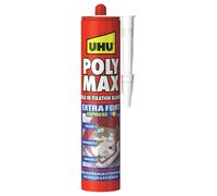 UHU Poly Max Extra-Fort - Colle de Fixation Ultra Puissante Tous matériaux | Colle, Assemble, Jointe en Intérieur/Extérieur - Mastic Universel Extra Fort - Sans Solvants - Blanc - Cartouche 425 g