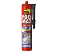 UHU Poly Max extra fort- Mastic/colle de fixation MSP pour coller, assembler et jointer, toutes surfaces, séchage rapide, sans solvants, noir, cartouche 425 g