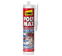 UHU Poly Max - Mastic-Colle Extra-Fort Invisible Séchage Rapide - Pour Coller, Assembler, Jointer - Tous Matériaux & Surfaces - Intérieur/Extérieur - Sans Solvants - Transparent - Cartouche 300 g