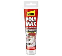 UHU Poly Max - Mastic-Colle Prise Immédiate Invisible Séchage Rapide - Pour Coller, Assembler, Jointer - Tous Matériaux & Surfaces - Intérieur/Extérieur - Sans Solvants - Transparent - Tube 115 g