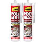 UHU Poly max prise immédiate invisible- Mastic/colle de fixation MSP pour coller, assembler et jointer, toutes surfaces, ultra solide, sans solvants, transparent, cartouche 300 g (Lot de 2)