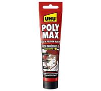 UHU Poly Max prise immédiate- Mastic/colle de fixation MSP pour coller, assembler et jointer, toutes surfaces, ultra solide, sans solvants, blanc, tube 165 g