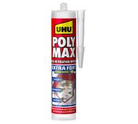 UHU Polymax extra fort invisible- Mastic/colle de fixation MSP pour coller, assembler et jointer, toutes surfaces, séchage rapide, sans solvants, transparent, cartouche 300 g