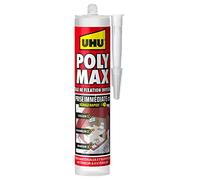 UHU Polymax prise immédiate invisible- Mastic/colle de fixation MSP pour coller, assembler et jointer, toutes surfaces, ultra solide, sans solvants, transparent, cartouche 300 g